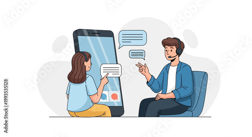 Online communication concept: people chatting via smartphone app, customer support, virtual meeting