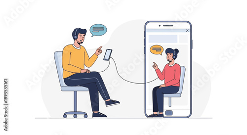 Online Communication: People Chatting via Video Call on Phone and Tablet