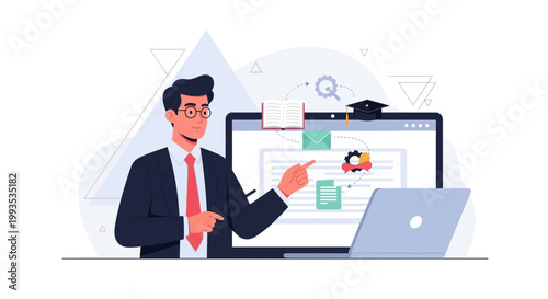 Online Education Concept: Teacher Explaining Digital Content on Laptop Screen