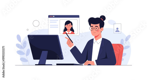 Online meeting with video call and remote work concept