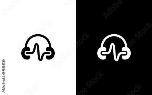Minimalist Headphone with Heartbeat Wave Logo