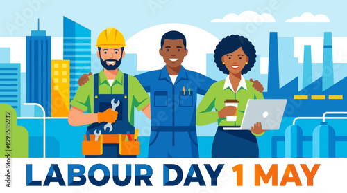 Happy Labour Day 1 May Celebrate Workers Worldwide With This Vibrant Graphic Featuring Diverse People In A Cityscape