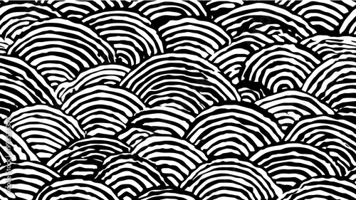 Japanese ripple pattern with hand drawn waves. Black and white seamless pattern forming abstract ripples or ocean waves