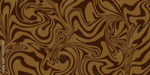 Dark coffee chocolate pattern with swirl texture and smooth caramel vector bg. Abstract wave design shows fluid cocoa lines for dessert art and modern background.