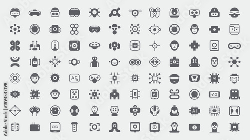 Set of 100 AI and Metaverse Technology Icons Vector