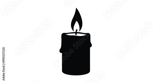 A black candle with a flickering flame is shown in a dark silhouette