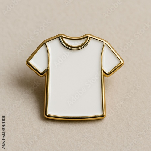 Minimal White T Shirt Icon with Gold Outline on Neutral Beige Background
