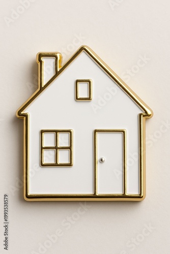 Minimal White House Icon with Gold Outline on Neutral Background pin design style 