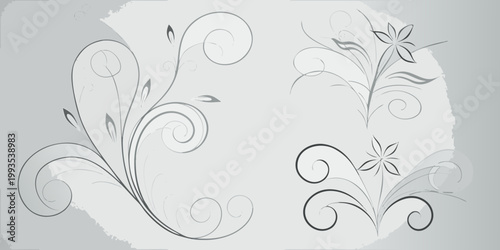 Elegant floral swirls and flourishes in grayscale decorative design element