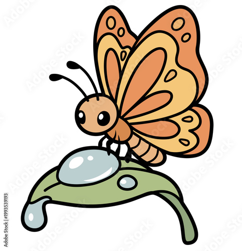 Cute Kawaii Butterfly on Leaf Clipart for Stickers, Spring Designs, Cricut Crafts