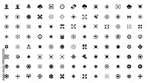 Set of 100 black and white universal interface icons vector