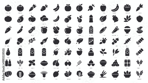Set of 100 Black Glyph Food and Drink Icons Vector