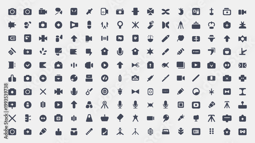 Set of 150 Dark Grey Photography and Videography Vector Icons