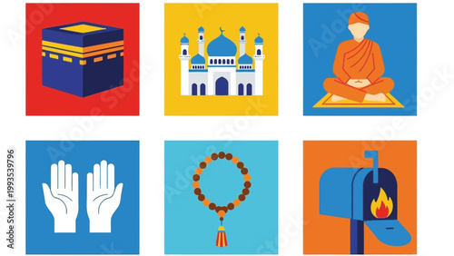 Iconic symbols and practices of islamic faith and culture Vector