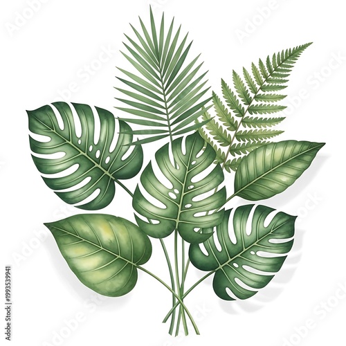 Tropical Foliage Art - A Lush Green Botanical Illustration.
