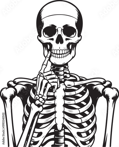 Anatomical illustration of a human skeleton with a tongue stick