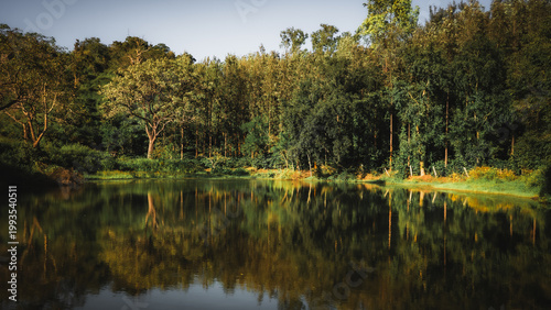 Cuadro en lienzo Beautiful lake in Biligirirangana Hills (BR Hills), Karnataka, reflecting the su