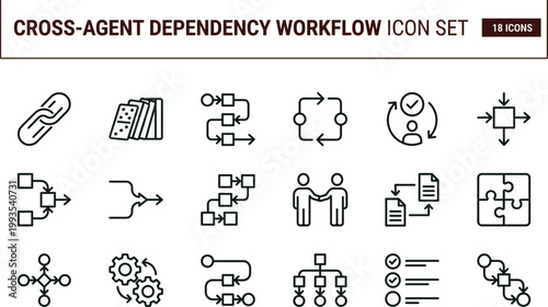 Cross agent dependency workflow outline icon set integration coordination mapping sequencing collaboration interface vector collection toolkit