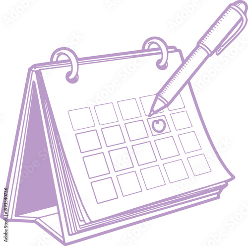 a calendar with a pen marking a date Vector, illustration