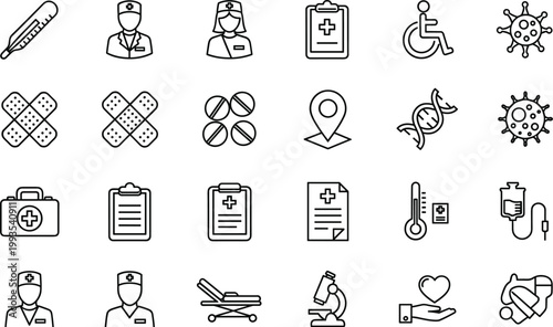Set of medical healthcare icons hospital equipment doctor vector illustration collection isolated design elements