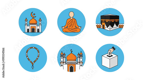 Illustrations of diverse religious and spiritual symbols and practices Vector