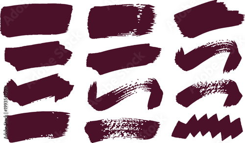 Dynamic ink brushstroke collection artistic textures and bold crimson strokes