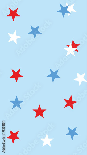 Star confetti vector pattern. Red white and blue party decor. Patriotic confetti for summer holidays 