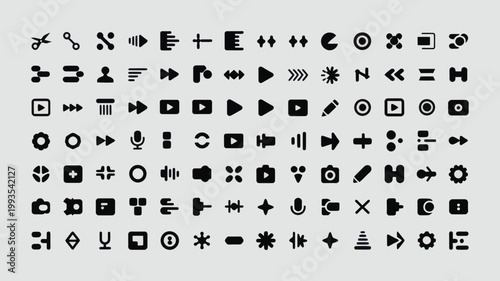 Set of 100 Minimalist Black UI Media Player Icons Vector