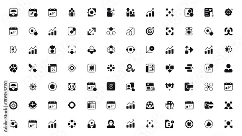 Set of 100 Minimal Black and White Business and Finance Vector Icons