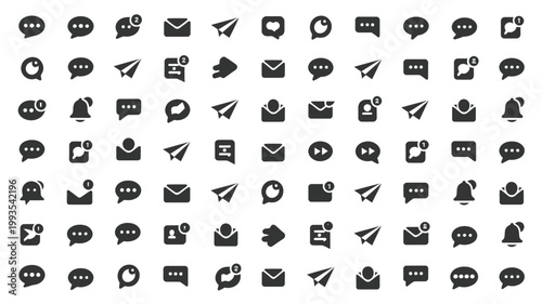 Set of 60 Black Communication and Notification Icons Vector