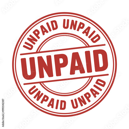 Red circular stamp with repeated unpaid text on transparent background design
