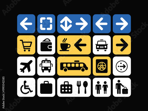 Collection of flat design transportation and daily activity icons isolated on transparent background