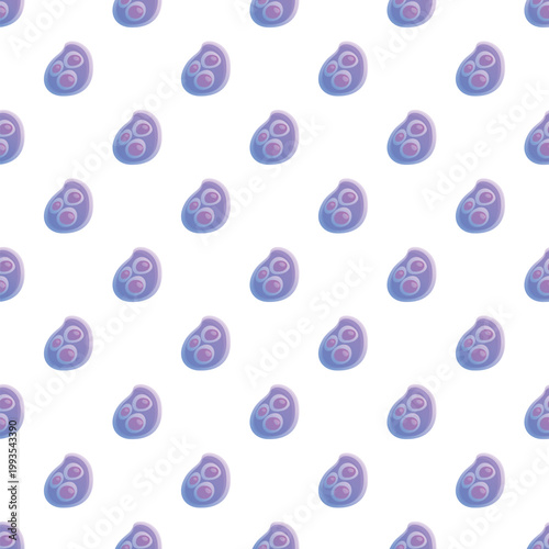 Cartoon repeating pattern of microscopic cells or bacteria in purple and blue