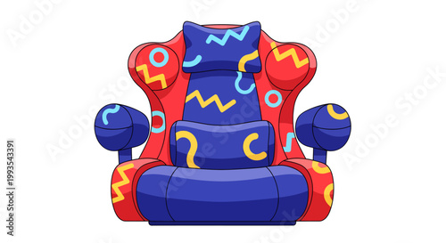 Colorful inflatable chair with abstract patterns