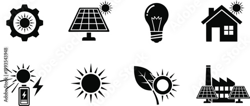 Sustainable energy icons a collection representing renewable power sources and eco friendly technologies