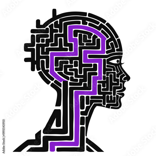 Abstract silhouette with maze pattern symbolizing thought process and complexity