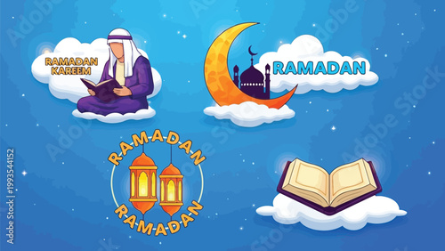 Celebrating the sacred month of ramadan with traditional symbols and imagery Vector