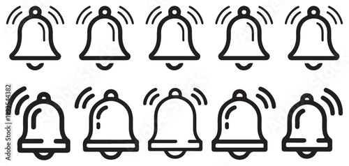 Collection of outline ringing bell icons for alerts and reminders vector illustration eps 10