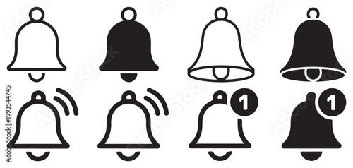 Notification bell icon set with alert badge and ringing effect vector  illustration eps 10