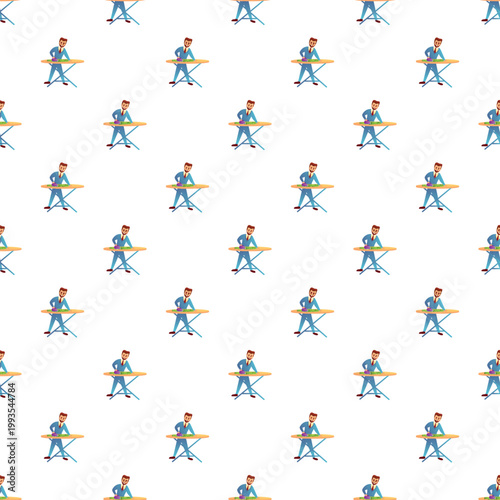 Man ironing clothes on an ironing board as a seamless pattern