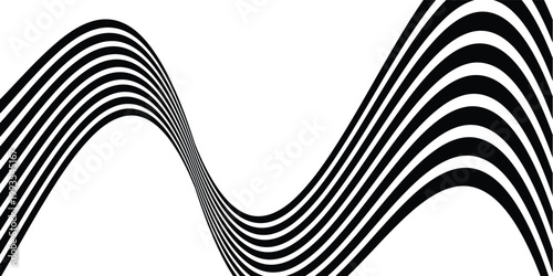 Black on white abstract perspective line wave stripes with 3d dimensional effect isolated on white background