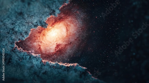 Split galaxy with dual contrasting color tones, duality in universe concept