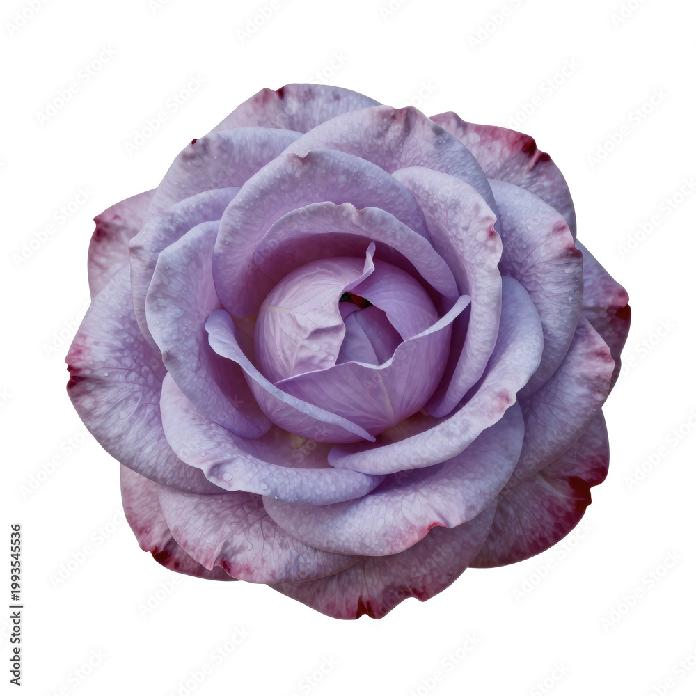 Fototapeta premium Artistic rendering of a lavender rose bloom with water droplets isolated on white background