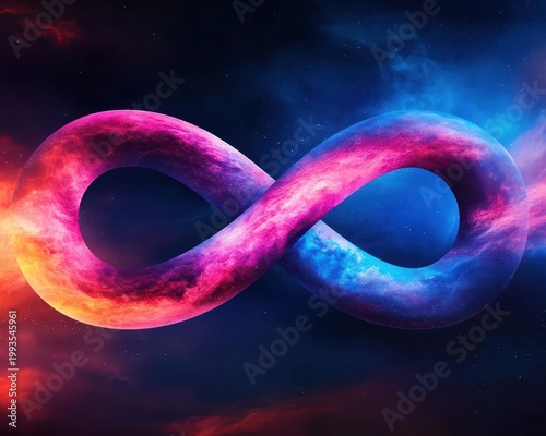Swirling galaxy in the shape of an infinity symbol, abstract eternity theme