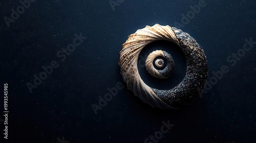 Spiral galaxy shaped like a seashell, nature and universe design fusion