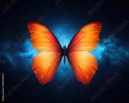 Galaxy shaped like butterfly wings, cosmic beauty and transformation theme