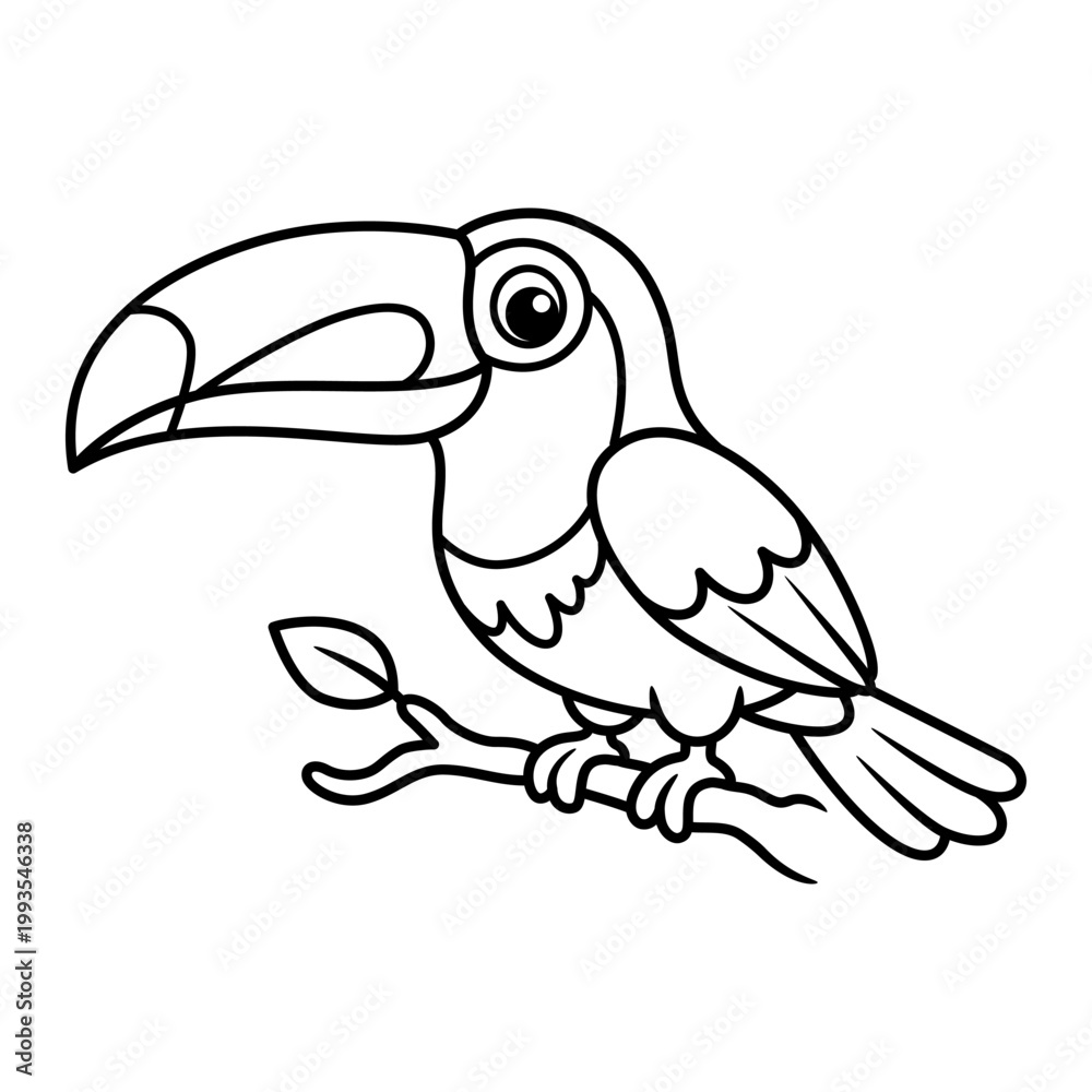 Fototapeta premium Toucan Coloring Book Page, Tropical Bird Vector Line Art