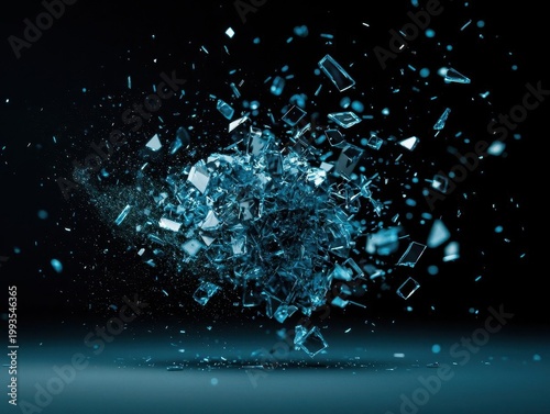 Galaxy forming from shattered glass pieces, symbolic cosmic chaos