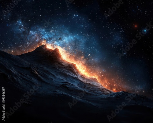 Galaxy stretching across cosmic canyon, vast depth and atmospheric lighting