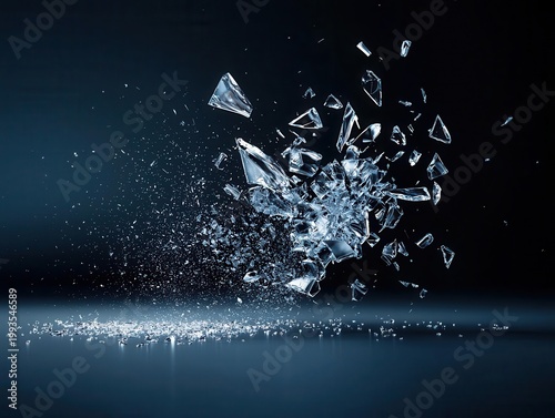 Galaxy forming from shattered glass pieces, symbolic cosmic chaos